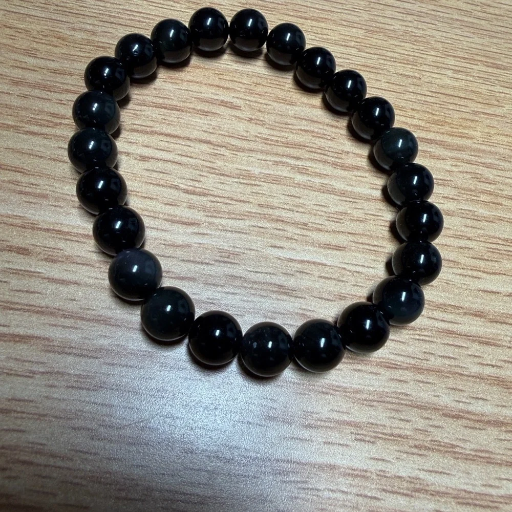 Obsidian Beaded Stretch Bracelet - Classic Minimal Style (Unisex)